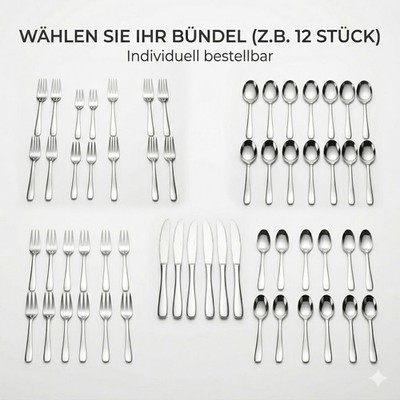 12er Set Edelstahl Besteck nach Wahl: Gabeln, Löffel, Messer, Kuchengabeln