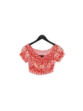 In The Style Women's Top UK 6 Red 100% Polyester Short Sleeve Round Neck Cropped