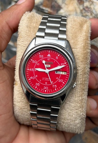Military Seiko 5 Men's Day/Date Red Dial 21 Jewels Automatic Watch - Picture 7 of 11
