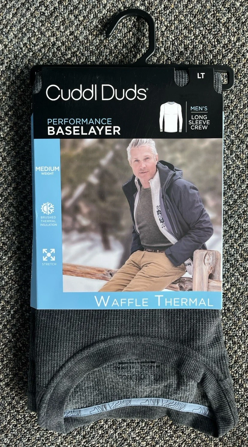 Cuddl Duds Mens Performance Base Layer Crew Size L Tall Gray Waffle Thermal