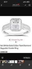 H.Samuel 9ct White Gold 0.25ctw Diamond Baguette Cluster Ring Size N