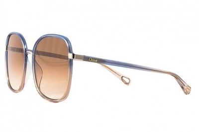 CHLOÉ FRANKY OVERSIZED ROUND ACETATE SUNGLASSES blue/brown