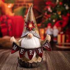 Christmas Santa Gnomes Figurine with Lights, Light Up Gnome Decorations for H...