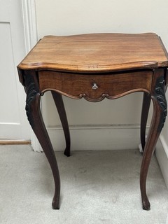 Antique Belgian Carved Mahogany Side Table Folding Leaves Drawer & Key