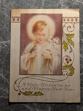 Christmas Card Vintage Religious Christ Child Halo Bird Flowers