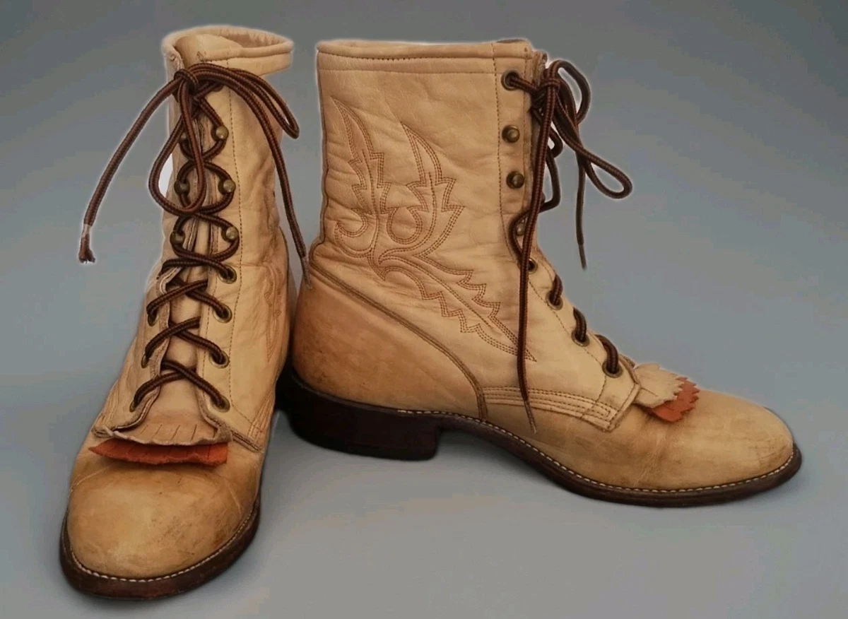 Bottes Cowgirl Vintage Larry Mahan – Marron – Taille US 7 – Cuir – Fabriquées USA