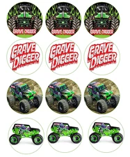 set of 12 monster truck, edible paper, cupcake cookie toppers CHOOSE SIZE