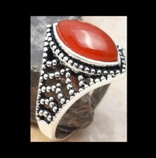 NEW - CARNELIAN MARCASITE ANTIQUE SILVER STATEMENT RING SIZE 8.75
