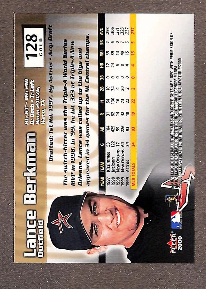 Fleer Mystique Gold #128 Lance Berkman RC 2000 Foto 2 de 3
