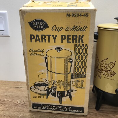 Vtg Mirro Matic~PARTY PERK~Electric Percolator~22 cup Harvest Gold