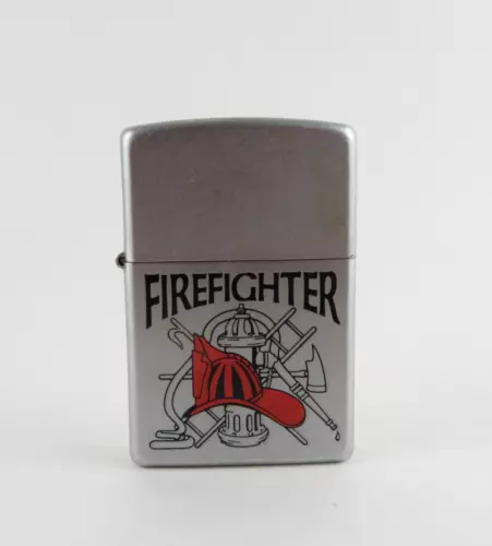 Firefighter Zippo Lighter Brushed Chrome Finish - Made In USA - EUC