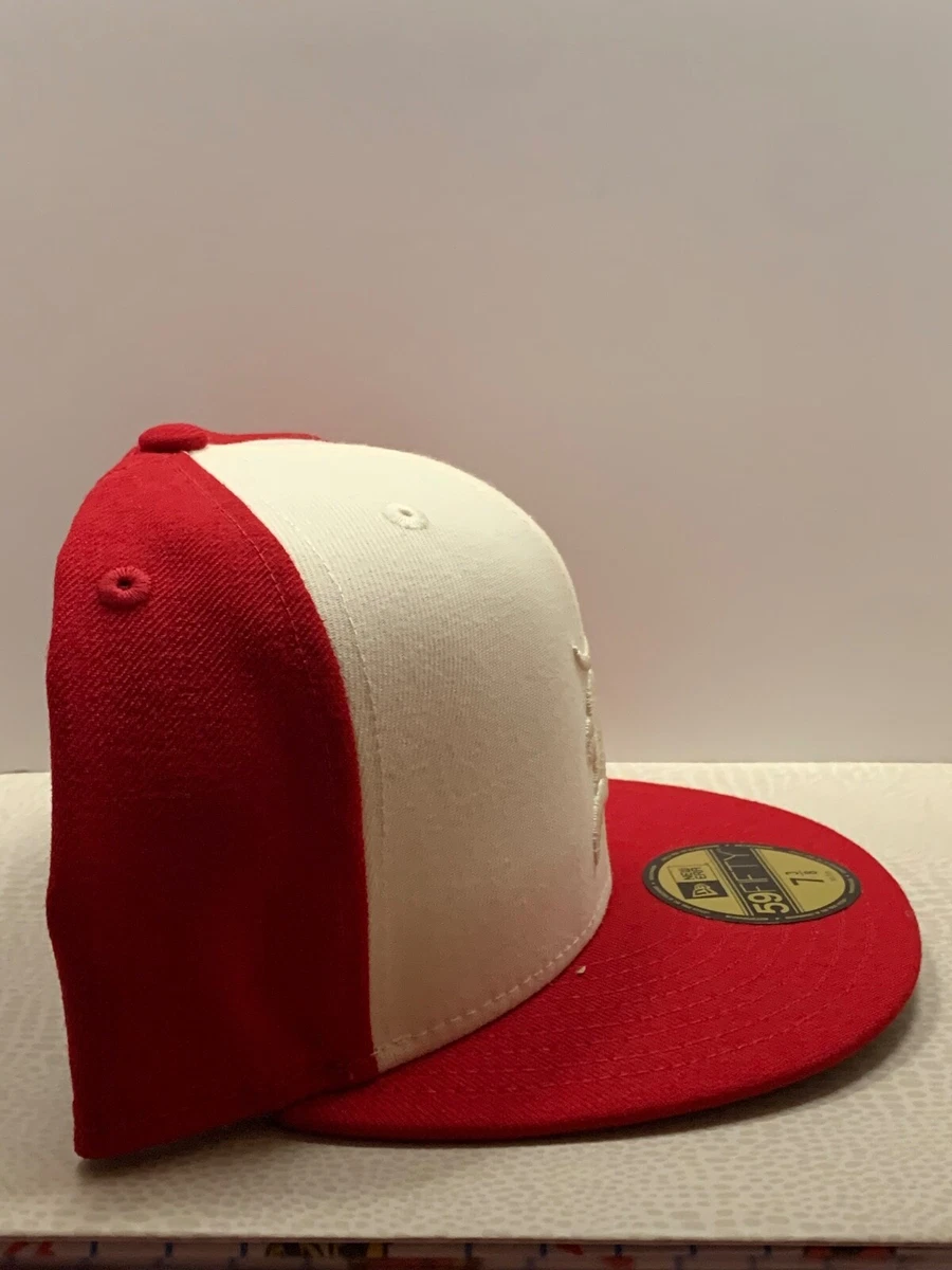 New Era x Fear of God Essentials Trucker 59FIFTY Fitted Hat - Cream/Red 7 3/8
