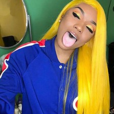 Long Straight Lace Front Wig Yellow Color Synthetic Heat Safe Hair Wig Women USA