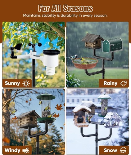 90" Heavy Duty Bird House Pole Stand With 2 Holders For Feeder Bath Outdoor Yard - Picture 7 of 11