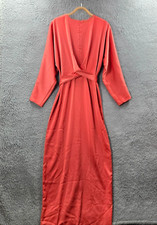 Asos Womens Maxi Pencil Dress Size 14 Orange Satin Twisted Front Long Sleeve