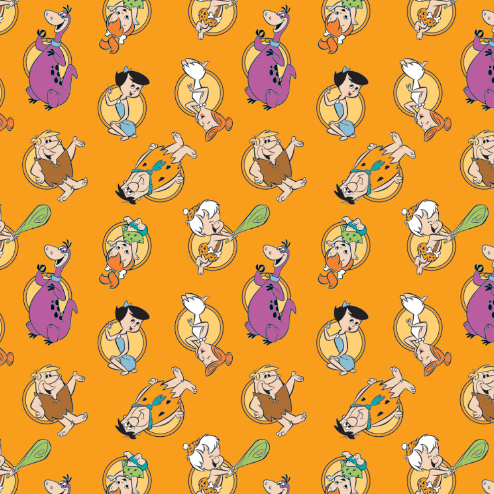Fat Quarter Flintstones Family Tossed Orange 100% Cotton Quilting Fabric
