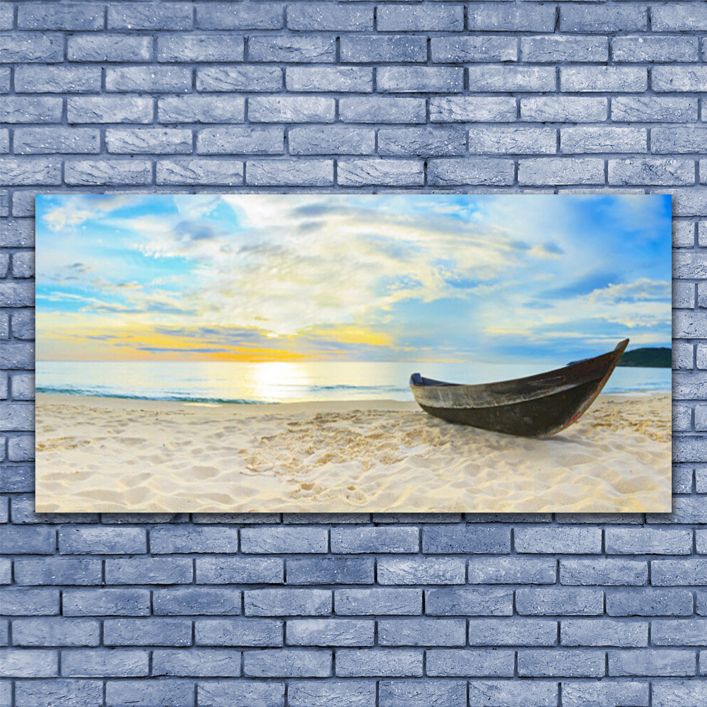 Tableau impression 140x70 plage et bateau en toile de qualite galerie d'art pour sejour chic