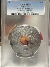 2017 3 Oz.999 Silver Cook Islands Mars The Red Planet First Day Issue Pcgs Ms 70