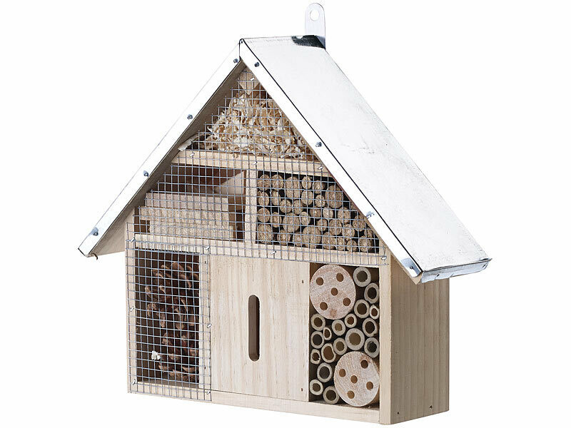 Hôtel à insectes nichoir bois Royal Gardineer toit métal pour abeilles
