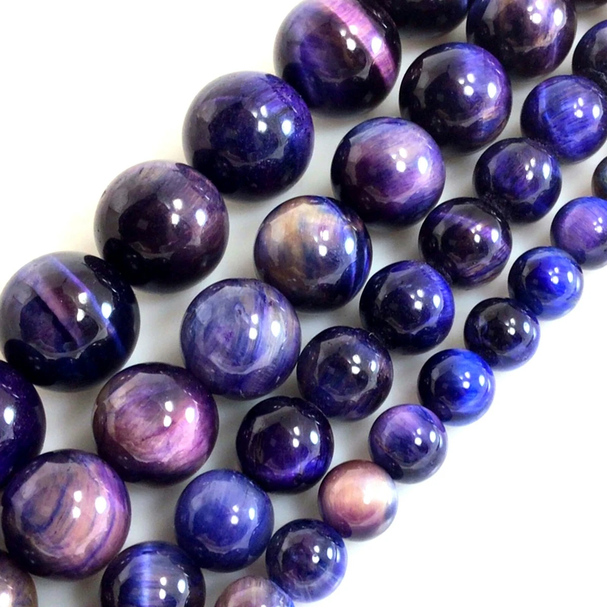 Galaxy Tiger Eye Bead Strand 6mm 8mm 10mm 15 Round Purple Beads