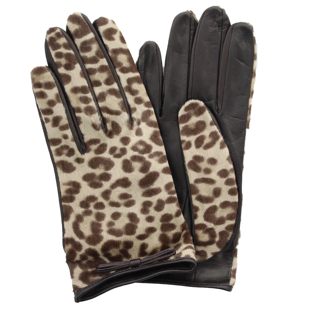Coach 83874 Women's Ocelot Haircalf Silk Lined Gloves Leather Bow Short Wrist
