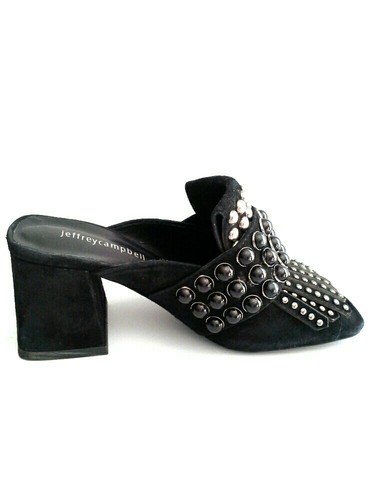Jeffrey Campbell Lenoir Peep Toe Mules Sandal Beaded Studded Black Size 5 $165 - Picture 4 of 9