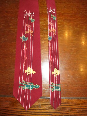 John Lennon Artwork 100% Silk Necktie FREDA PEEPLE Burgundy Color EUC