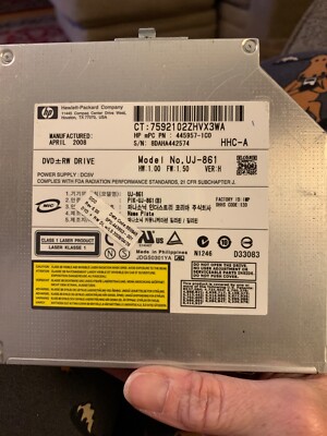 CD•DVD DVD RW Drive Hewlett Packard Model No: UJ-861 Class 1 Laser