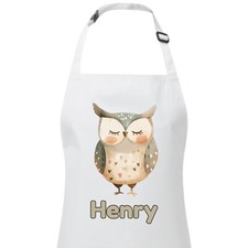 Personalised Any Name Owl Bird Waterproof Kids Apron. Craft Bake Cook Boy Girl