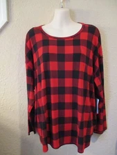 NWT WESTBOUND PXL+ Red/Black Buffalo Check LS Cotton/Rayon Knit Stretch Top