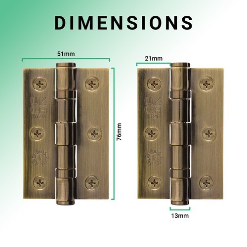Antique Brass Door Hinges, 3 Inch / 76mm Internal Fire Door Hinges, Multipacks - Picture 36 of 67