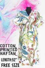 Indian Cotton White Eagle Kaftan Night Maxi Gown Dress Women Clothing Kaftan US