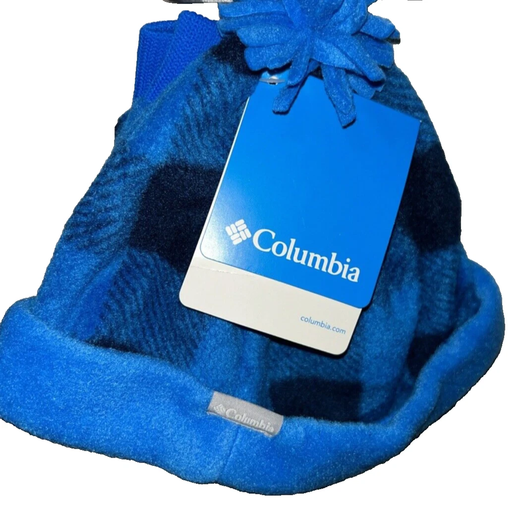 Columbia Boys' Frosty Fleece Hat and Mitten Set, Hyper Blue Plaid, One Size