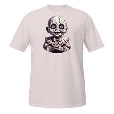 Creepy Doll T-Shirt | Cracked Porcelain Horror Face | Gothic Toy Design Tee