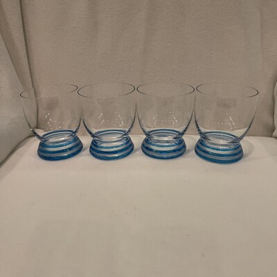 Crystal Blue Striped Cooler Glasses Circleware Made In Slovakia 10 Oz 