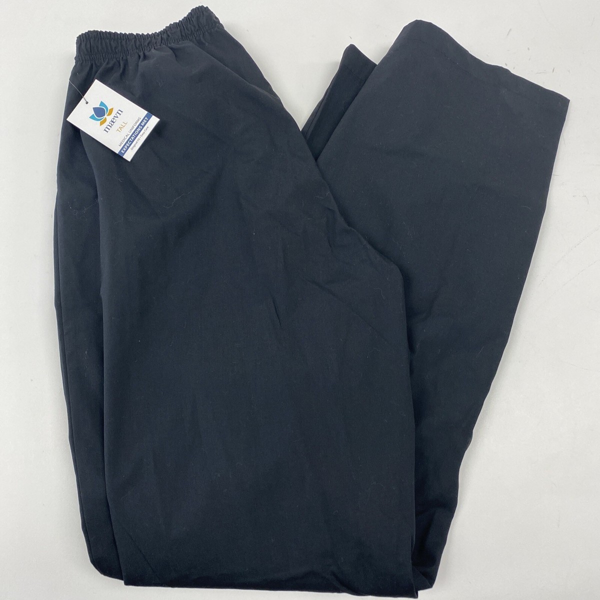 Maevn 9016 Full Elastic Band Cargo scrub Pants solid Black womens