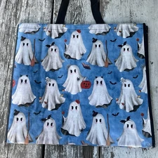 TJ Maxx Halloween GHOSTS 👻🕷️Blue Black Reusable Tote Shopping Bag NEW