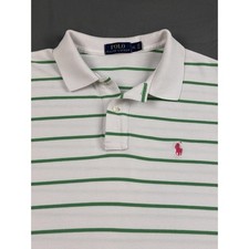 Polo Ralph Lauren Men's Green White Striped Polo Shirt XL Short Sleeve Pink Pony