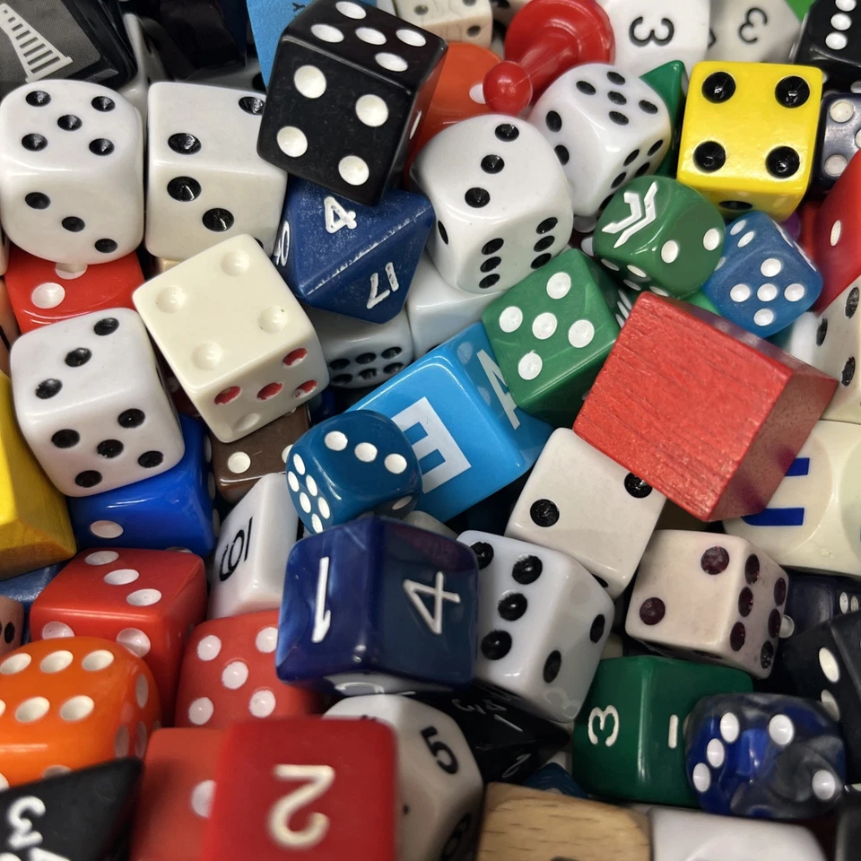 1lb 100 Mystery Dice Lot Vintage/Var Brands Shapes Designs Mixed Material - See - Image 2 of 4
