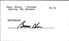 1990's -Bruce Chen- Signed/Autograph/Auto Index Card Kansas City Royals MLB