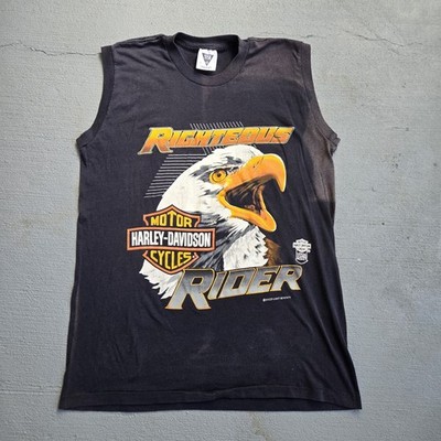 Vintage 80s Harley Davidson Righteous Rider Muscle Tee Large SSI Made USA