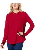 DG2 Women's Brushed Knit Rhinestone Embellished Top Red
