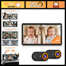 7.2" 1080P HD Baby Car Camera, Split Screen, IR Night Vision, Easy Install, Dual