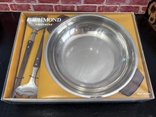Vintage Retro Boxed Unused Stainless Steel & Hardwood Salad Set Bowl Servers
