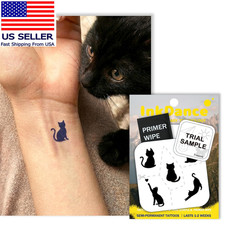 Semi-Permanent Tattoo, Tiny Dark Kitten Cat, Long Lasting Temporary Tattoos, Wat
