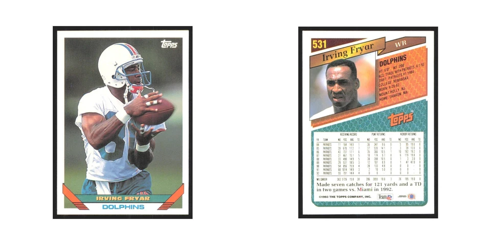 1993 Topps Irving Fryar Dolphins #531 - Image 3 of 3