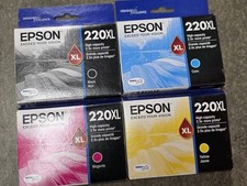 Genuine Epson 220XL Ink Cartridge Lot of 4 Black Cyan Magenta Yellow EXPIRED