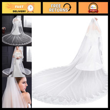 Elegant 2-Tier Royal Length Lace Wedding Bridal Veil with Comb for Brides