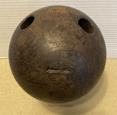 中古 BOLA - Fyuti 2LP Antique Lignum Vitae Wooden 2 Hole Victorian Bowling Ball 6lb 8oz
