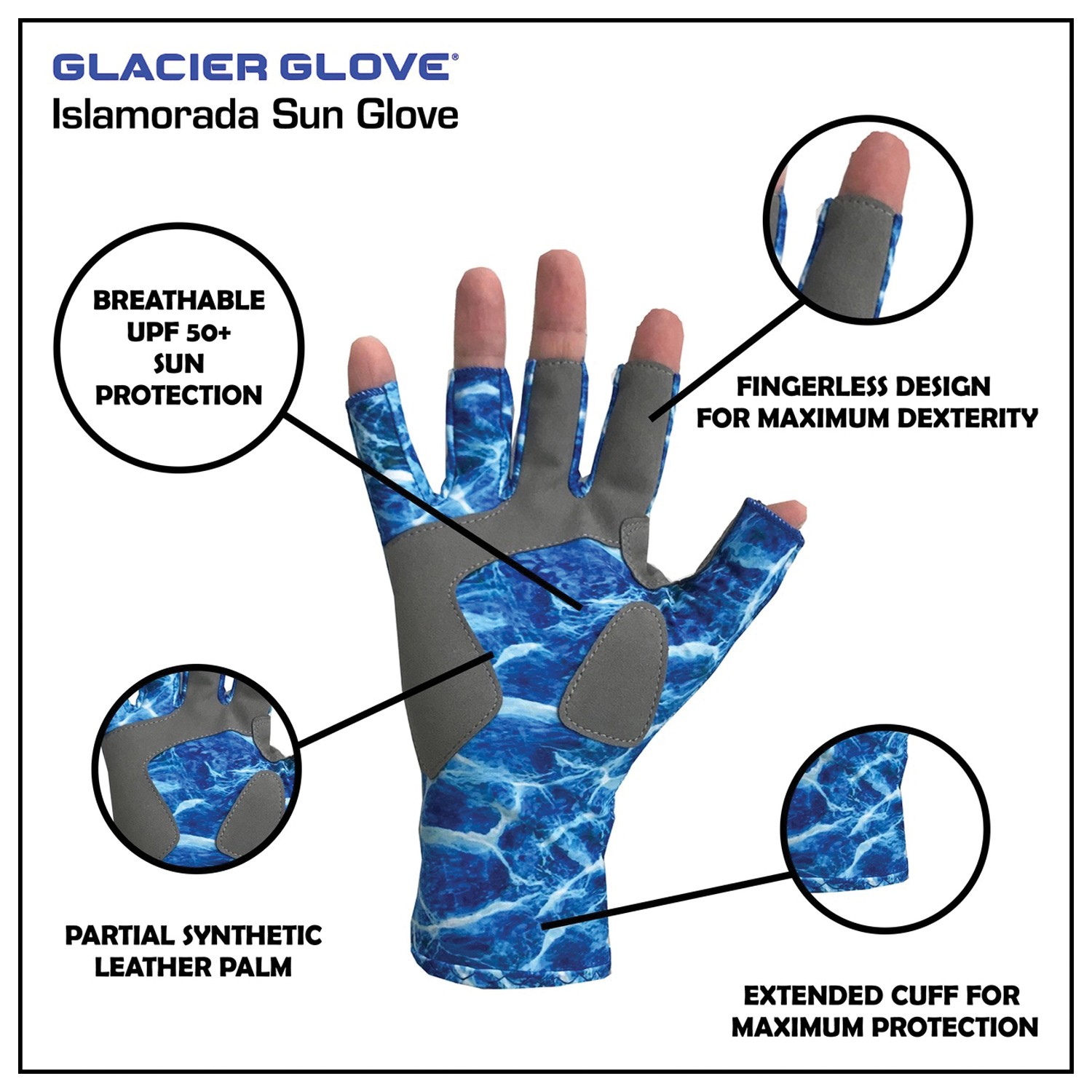 Перчатки Glacier Glove Islamorada Sun Gloves - Синий камуфляж, размер XL